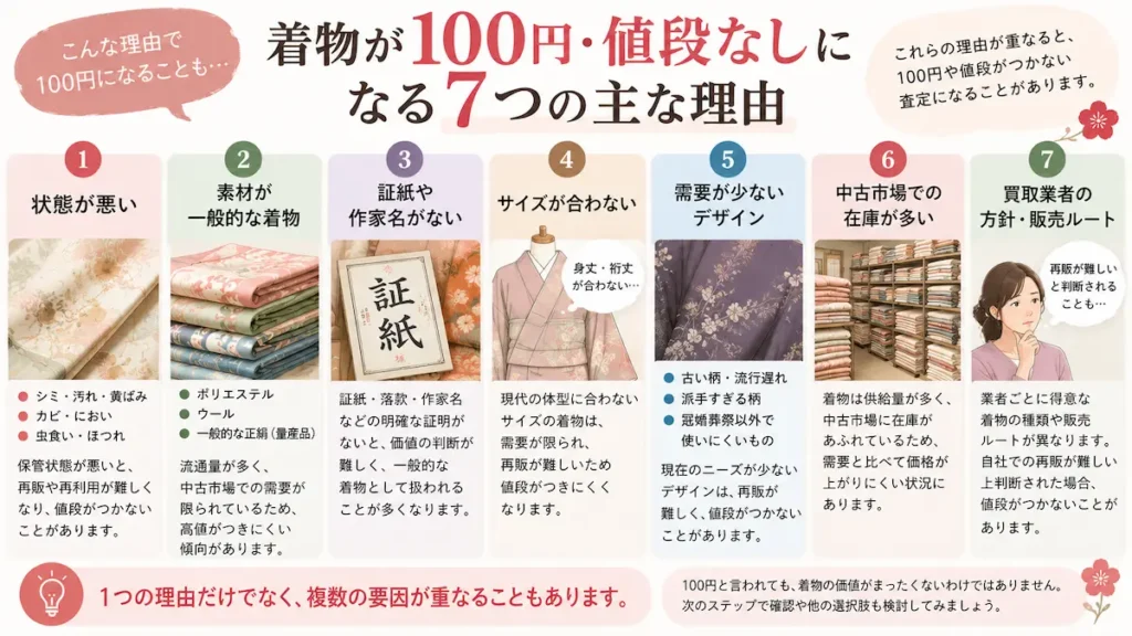 着物が100円・値段なしになる主な理由