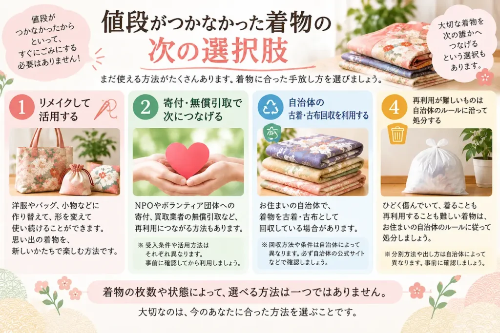値段がつかなかった着物をリメイク・寄付・無償引取・古布回収・自治体処分から選ぶ方法