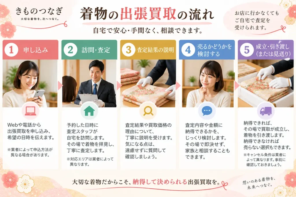着物の出張買取の申し込みから査定・売却までの流れ