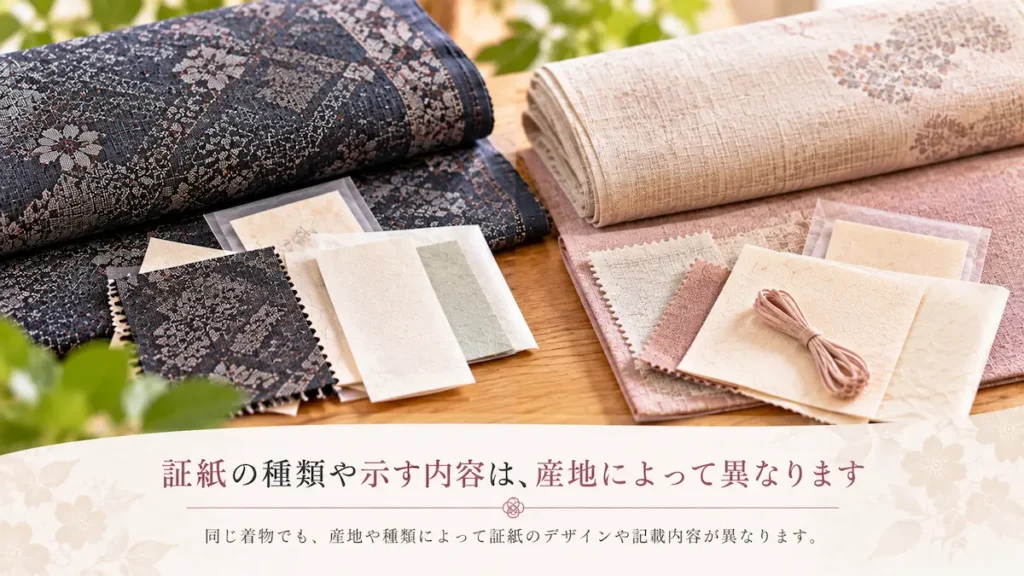 産地によって証紙の種類や示す内容が異なることを表したイメージ