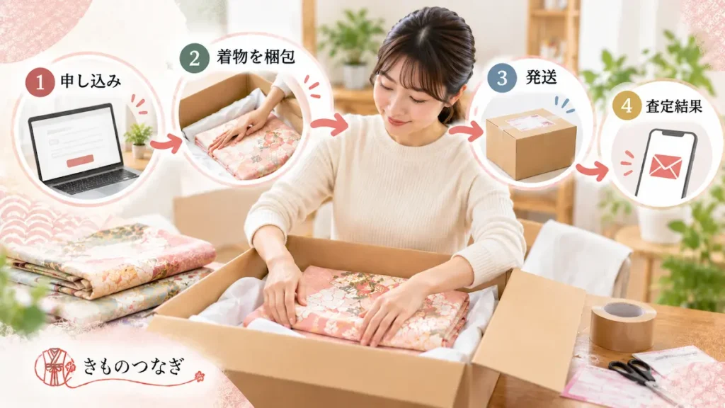 コメ兵の宅配買取で着物を申し込み・梱包・発送して査定結果を確認する流れ