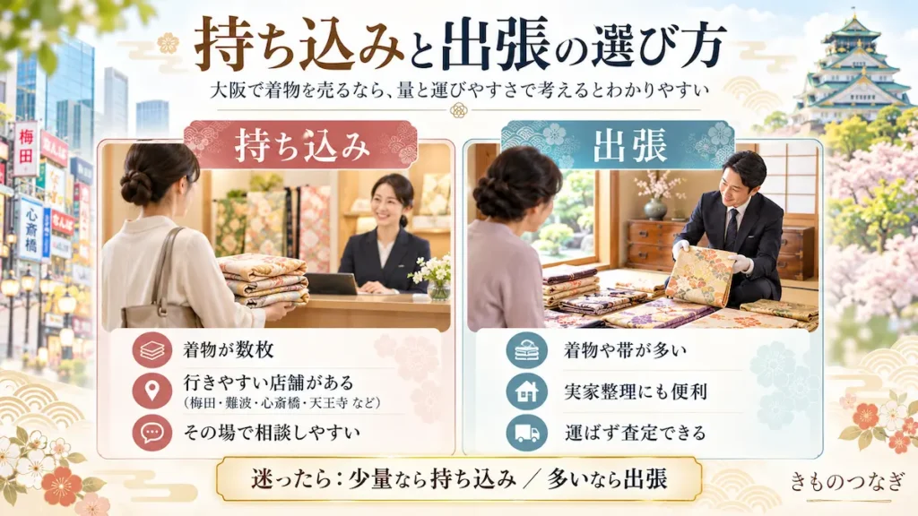 大阪で着物を売るときの持ち込みと出張の選び方