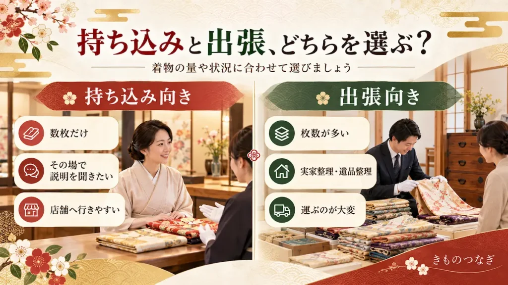 京都で着物を売るときの持ち込み買取と出張買取の選び方