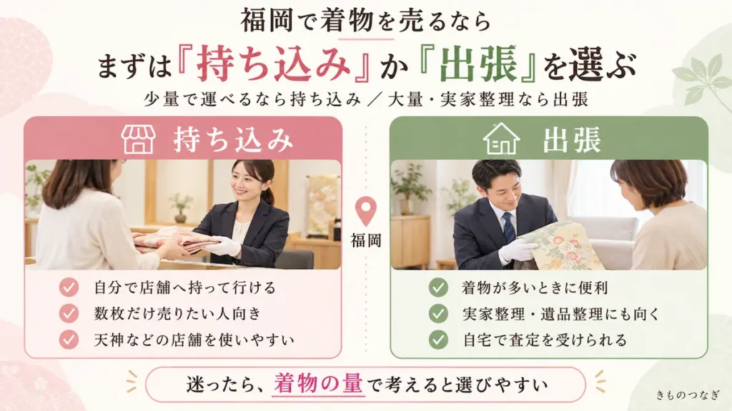 福岡の着物買取で持ち込みと出張を選ぶ目安