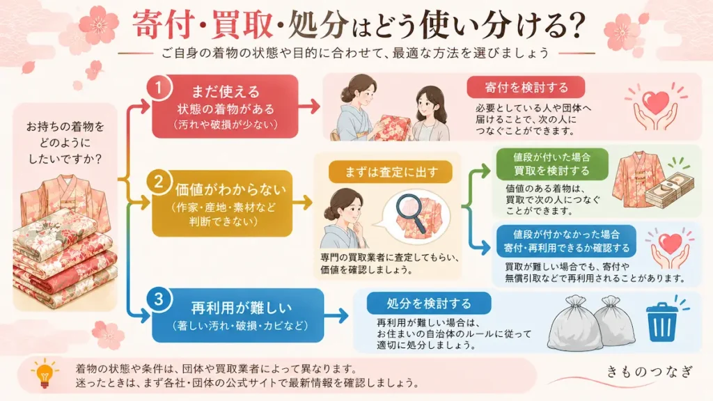 着物の寄付・買取・処分の使い分け方