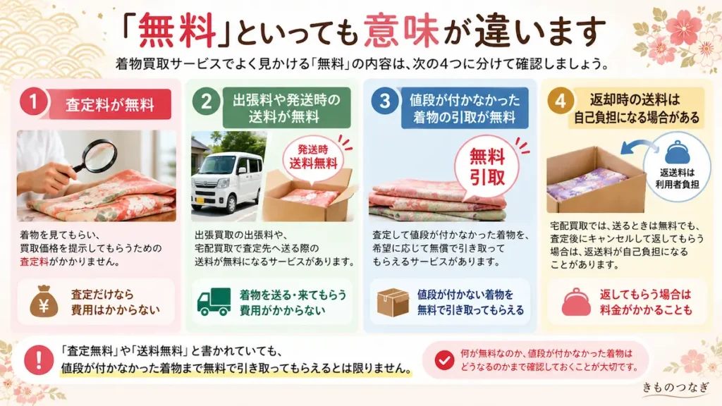 着物の無料査定・送料無料・無料引取・返送料の違い
