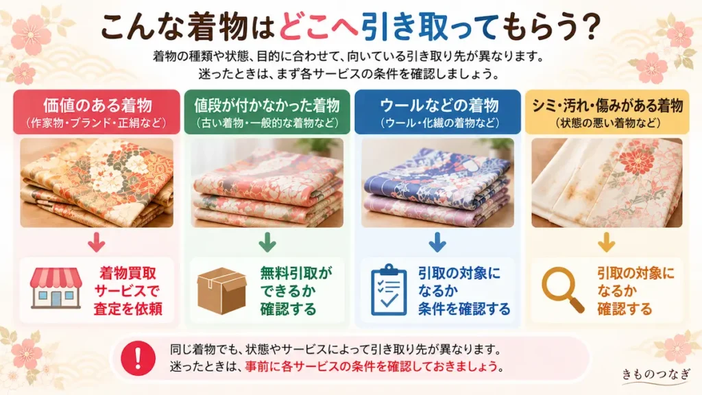 着物の種類や状態別に引き取り先を確認するポイント