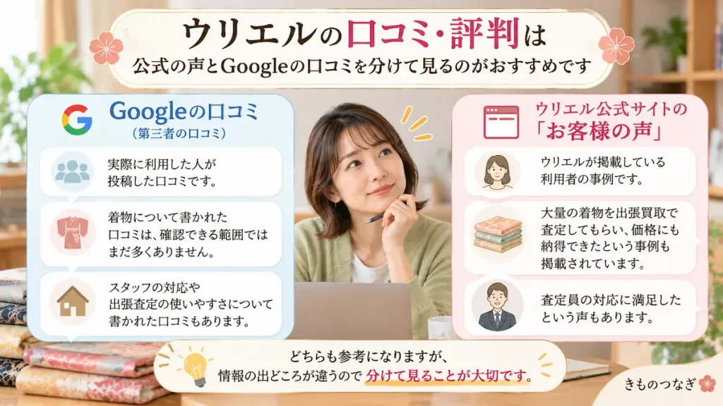 ウリエルの着物買取の口コミ・評判を確認するときのポイント