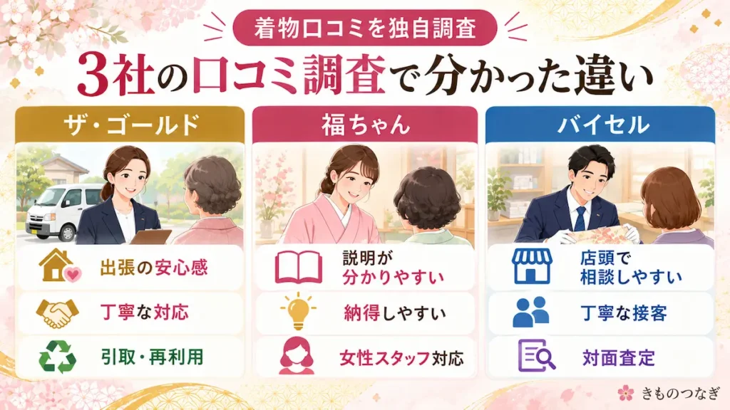 ザ・ゴールド・福ちゃん・バイセルの着物口コミ調査で分かった違い