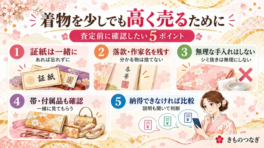 着物を少しでも高く売るために査定前に確認したい5つのポイント