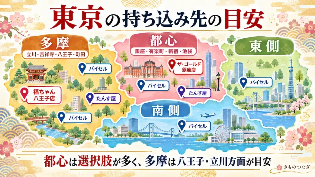 東京で着物を持ち込みできる買取店の場所