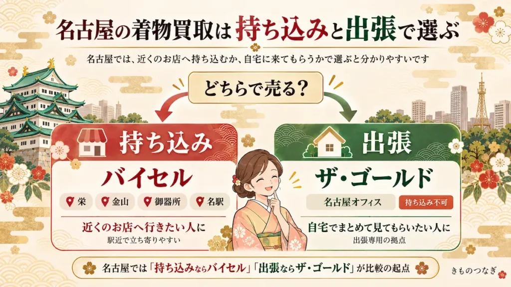 名古屋の着物買取で持ち込みと出張を選ぶ比較図