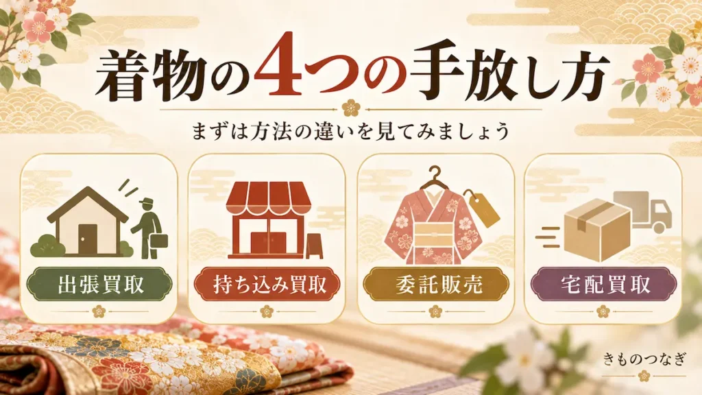 着物の4つの手放し方。出張買取・持ち込み買取・委託販売・宅配買取