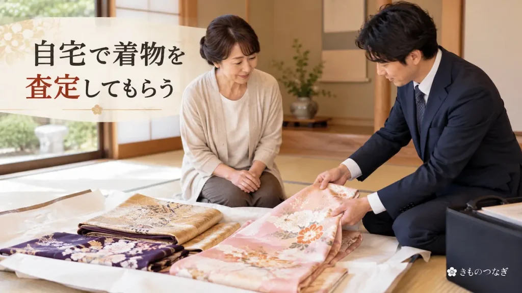 自宅で査定士に着物を見てもらう出張買取のイメージ